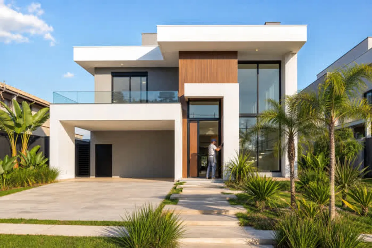 Casa nova construída em Trindade, Florianópolis, entrega chave na mão